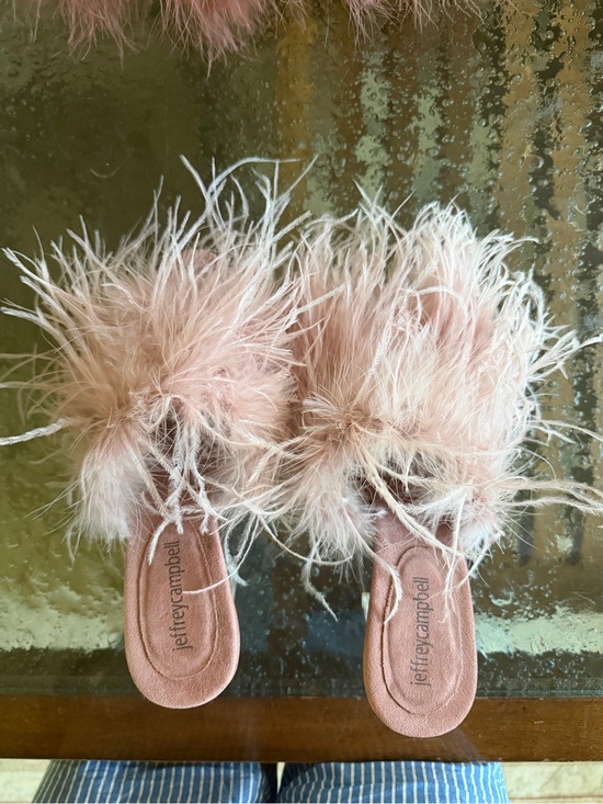 Jeffrey Campbell Shoes - Jeffrey Campbell Pink Feather Slide Sandals